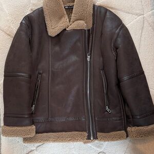 Zara Dark Brown Shearling Jacket